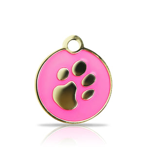 TaggIT Elegance Small Disc Pink & Gold Paw Print Tag