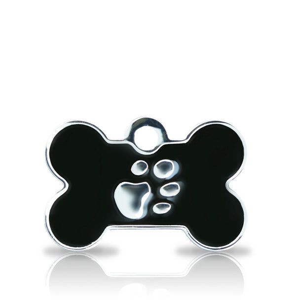 TaggIT Engraving Elegance Black & Silver Small Bone iMarc Dog Tag