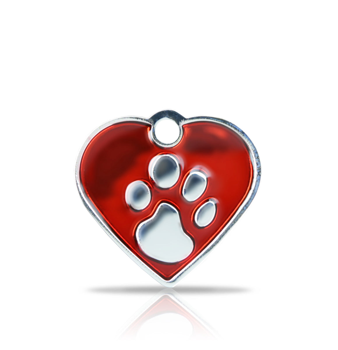 TaggIT Elegance Small Heart Red & Silver Paw Print Tag